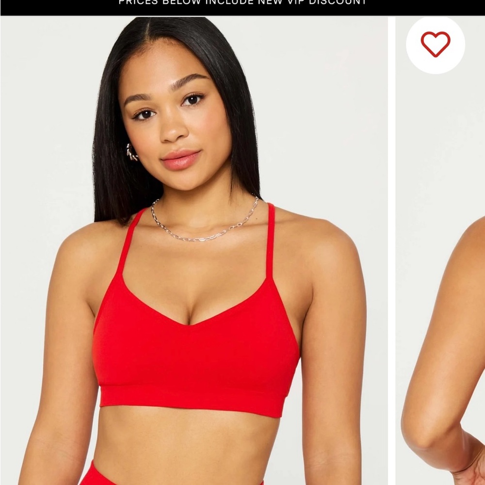 Fabletics Red Seamless Becky G. Collab Bra with Sweetheart Neckline